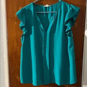 Mine Teal Flutter Sleeve Blouse